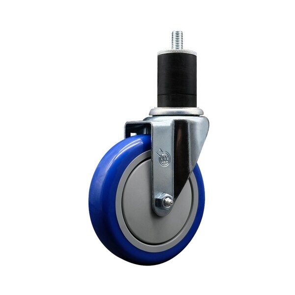 5'' SS Blue Poly Wheel Swivel 1-3/4'' Expanding Stem Caster
